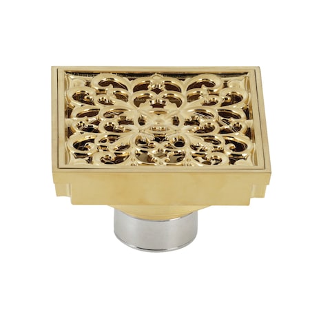 Kingston Brass BSF9771BB Watercourse Scroll 4" Square Grid Shower Drain, Brushed Brass BSF9771BB